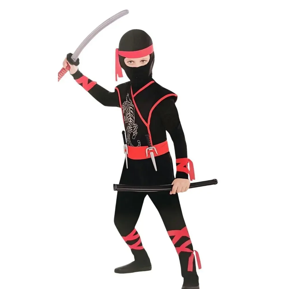 Martial Arts Ninja Asian Tiger Warrior Costume Child Sz M 8-10 BLACK Halloween